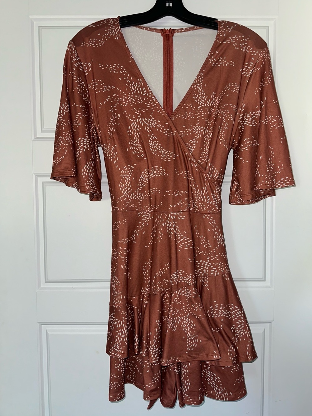 Brown Floral Wrap Romper with Tie Waist
